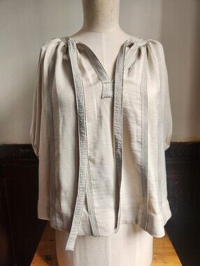 DKNY Pleated Exaggerated sleeves tieneck top Sz S